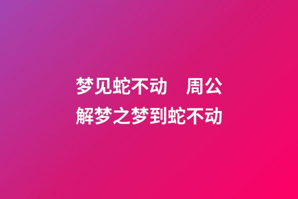 梦见蛇不动　周公解梦之梦到蛇不动